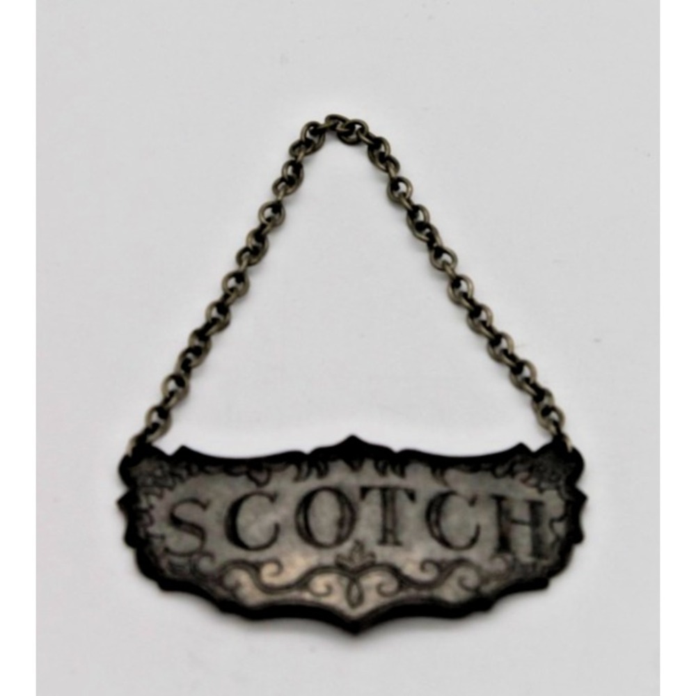 Kirk Stieff Historic Newport Pewter Liquor Bottle Decanter Chain Label - Scotch